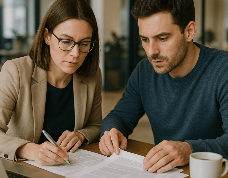 homme et femme travaillant sur un dossier